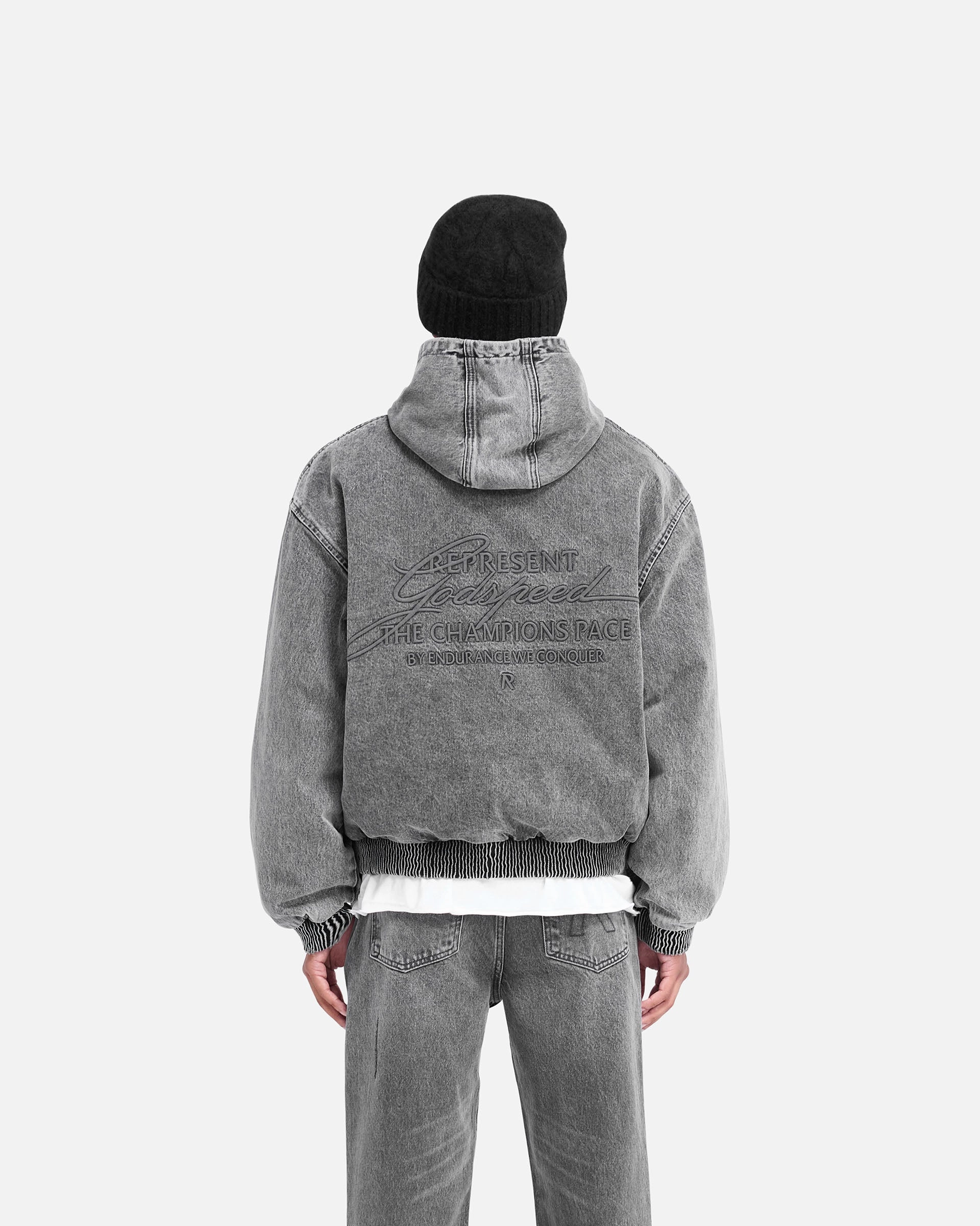 R5 Hooded Denim Bomber - Charcoal Grey One Color Water Based Coating