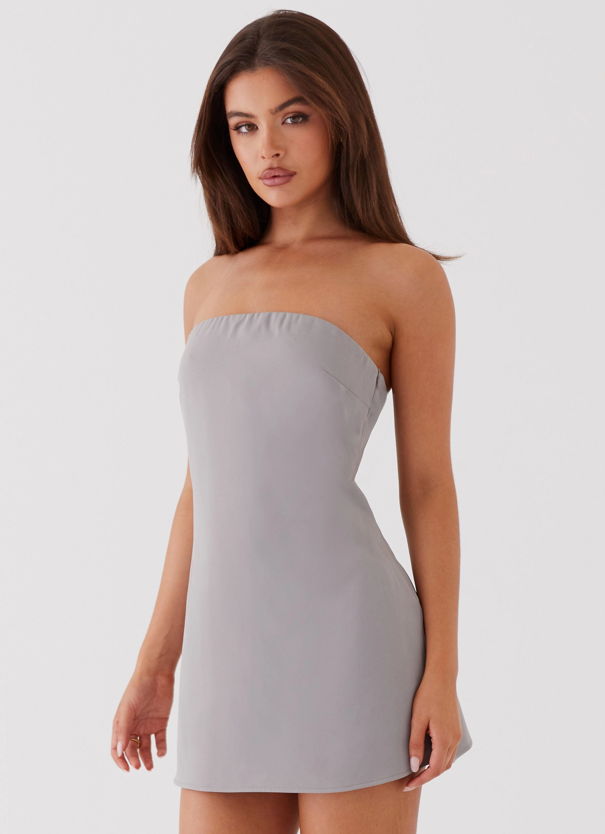 Rachel Strapless Mini Dress - Grey Chilly Weather Wear Casual and Comfy