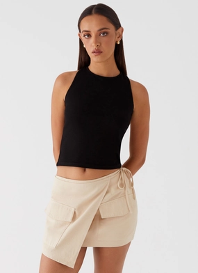 Rae Tie Side Pocket Skirt - Ivory High Waist