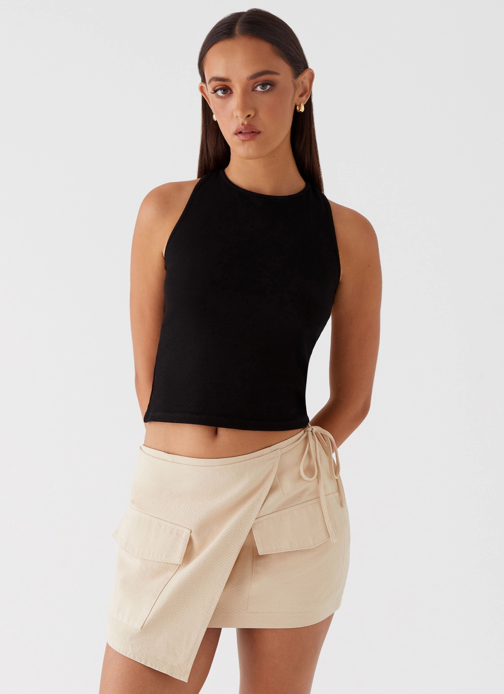 Rae Tie Side Pocket Skirt - Ivory High Waist