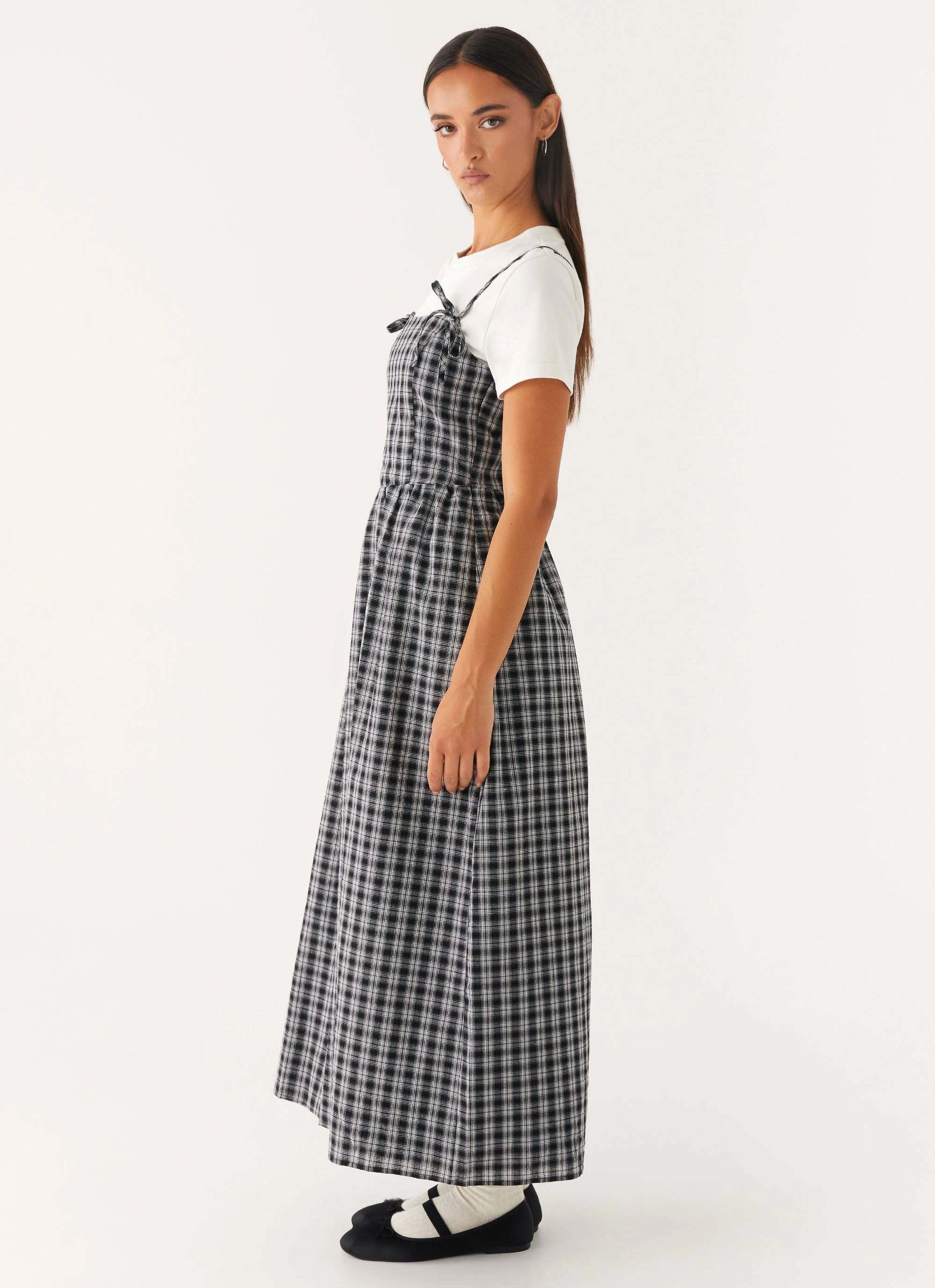 Sophisticated Vibe Lace Fine Ramsey Midi Dress - White Black Check