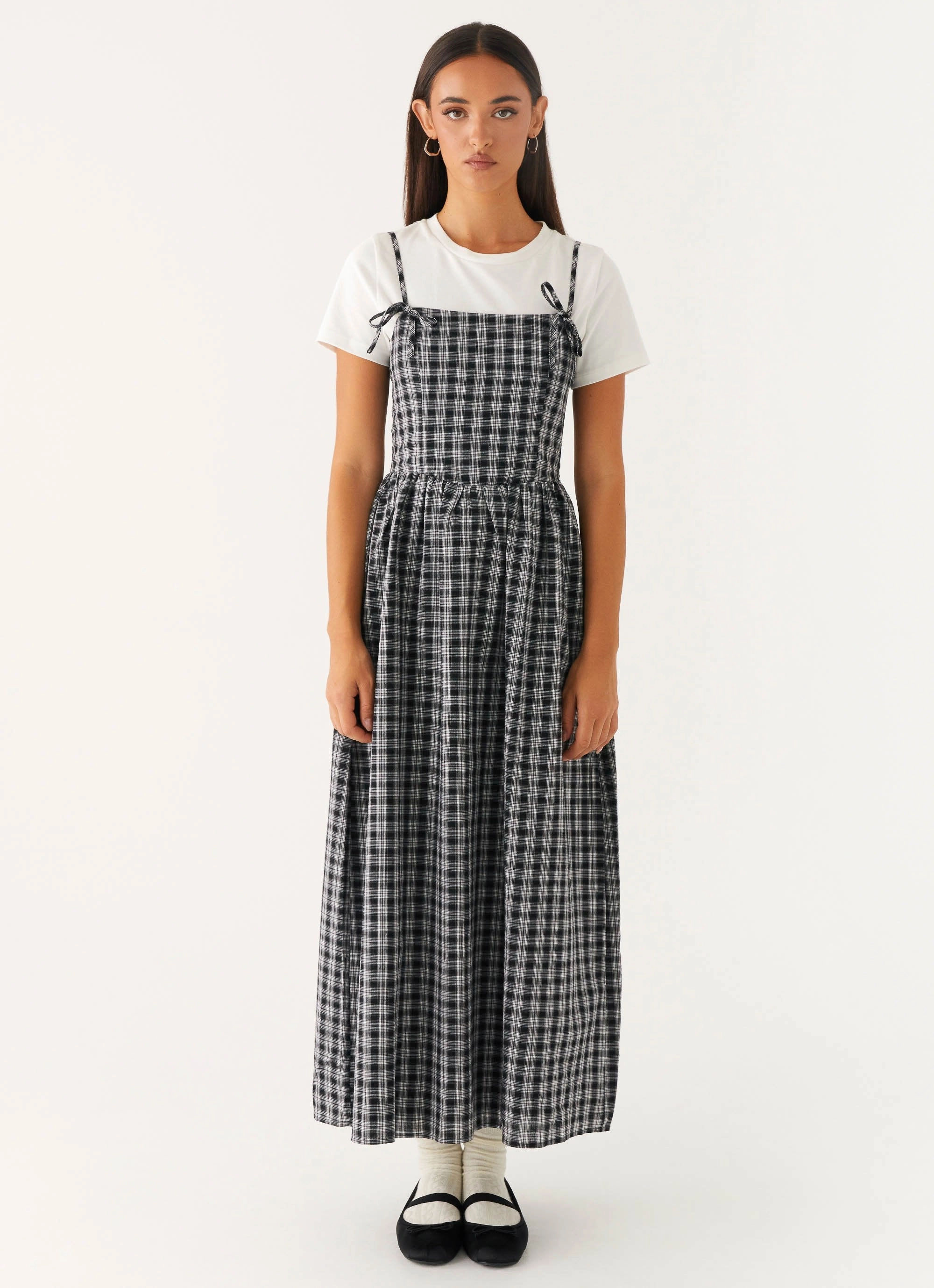 Ramsey Midi Dress - White Black Check Minimalist feel