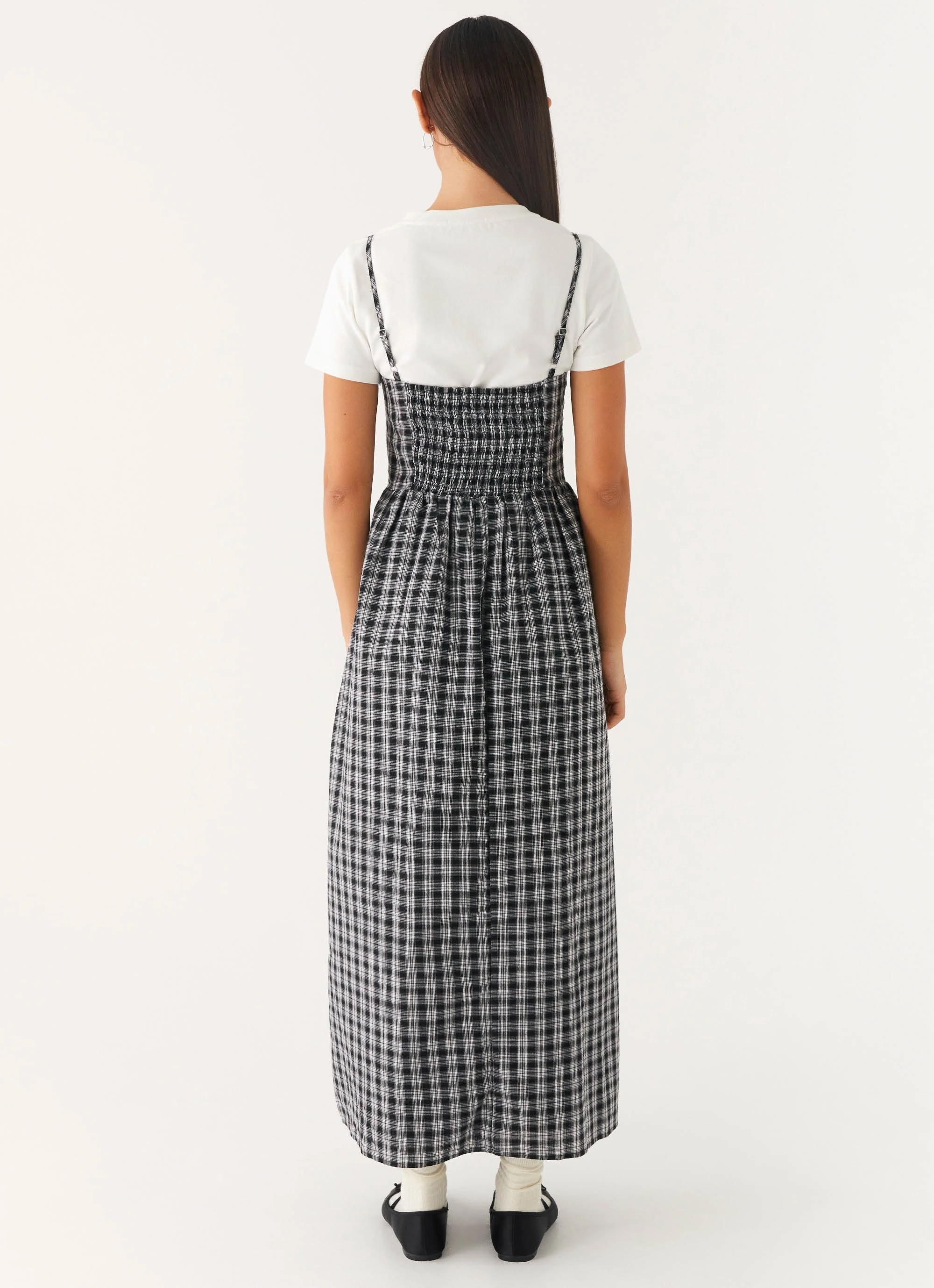 Ramsey Midi Dress - White Black Check effortless grace Vibrant Layer