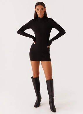 Raven Long Sleeve Mini Dress - Black Aura Glow