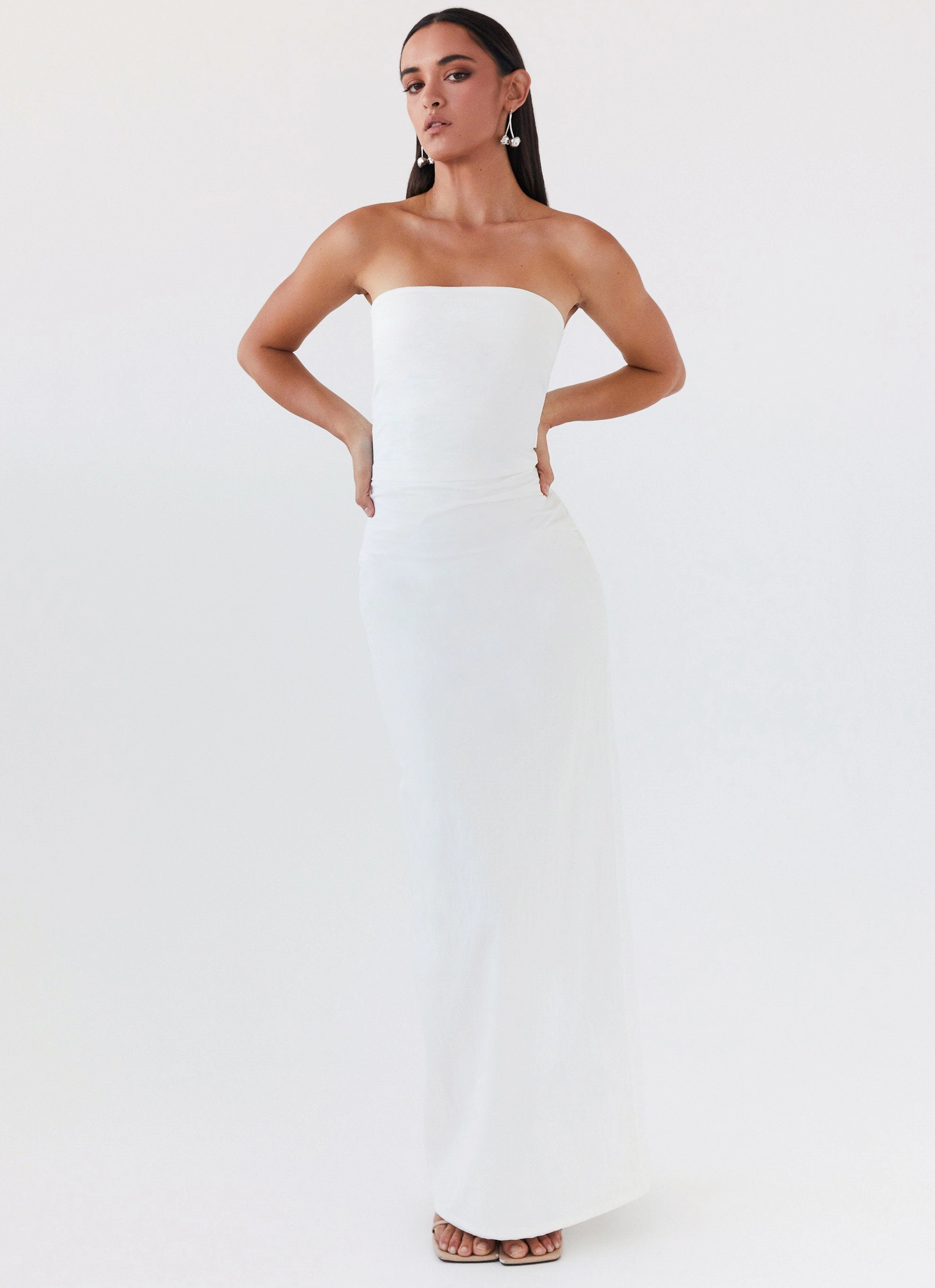Trendy Layer Pose Sweet Danielle Strapless Maxi Dress - White