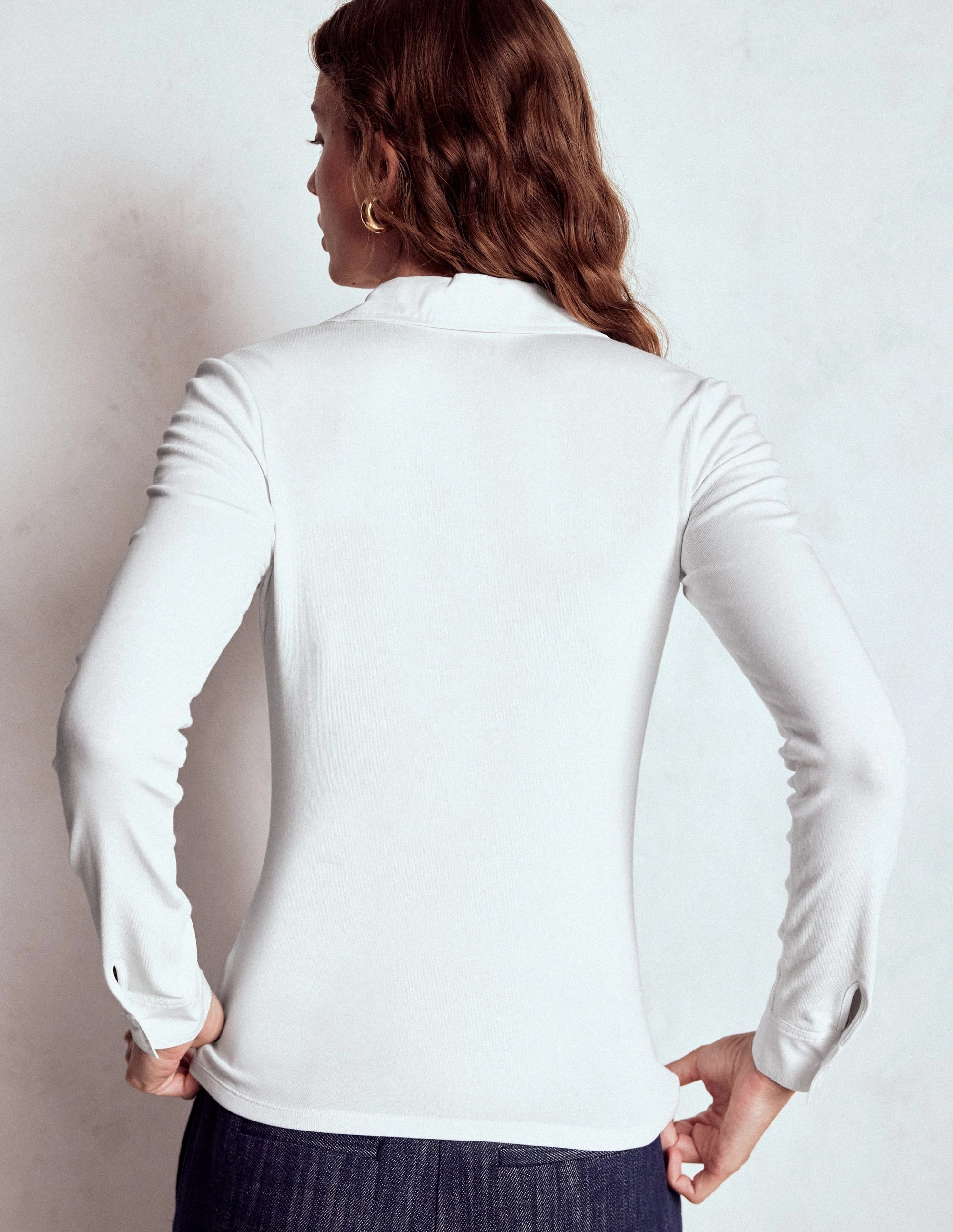 Collared Placket Jersey Shirt-White OrganicCottonBlend