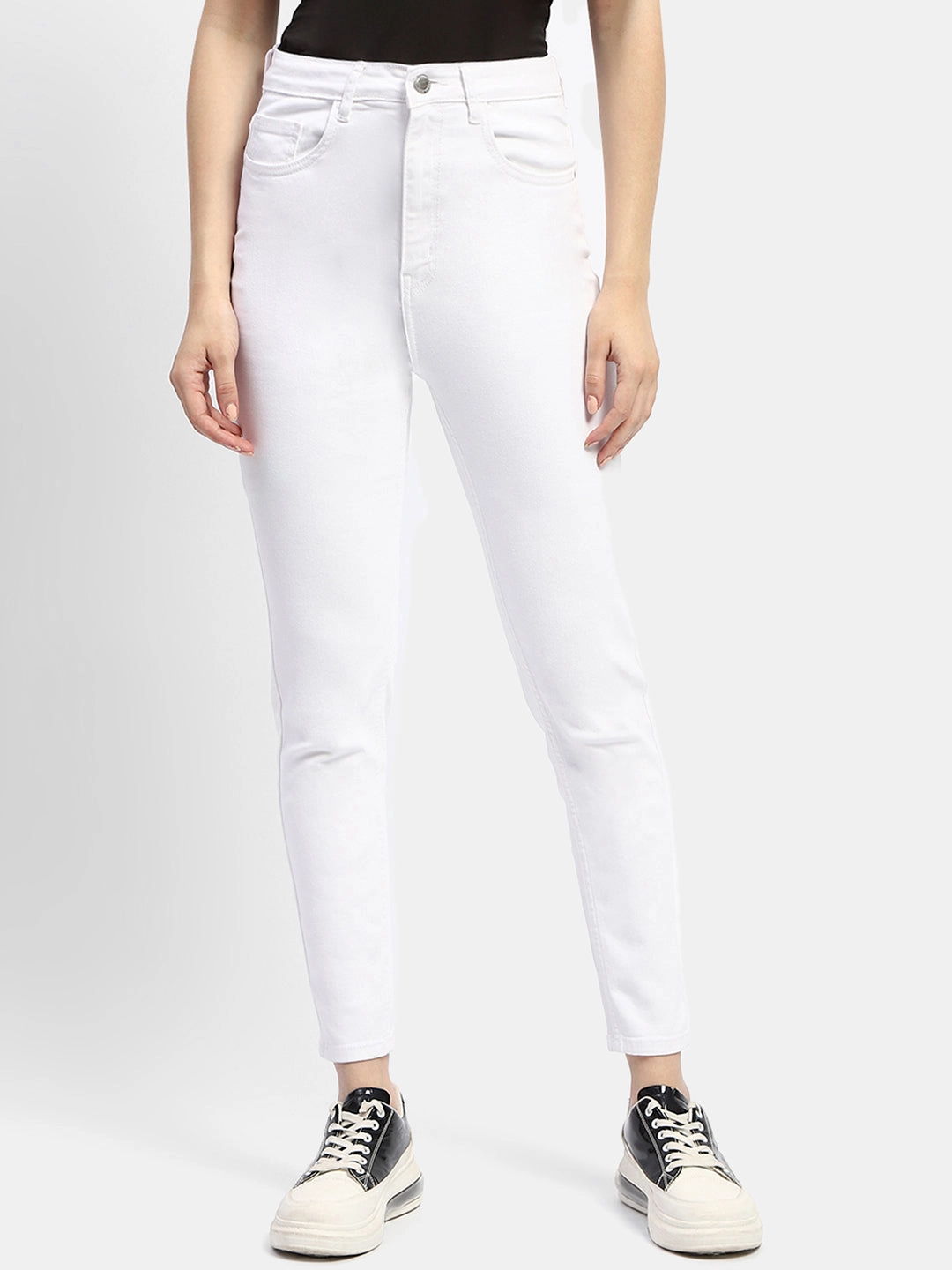 Madame Solid White Slim Fit Denim Jeans Street Fashion Trend Setter Holiday Vibes