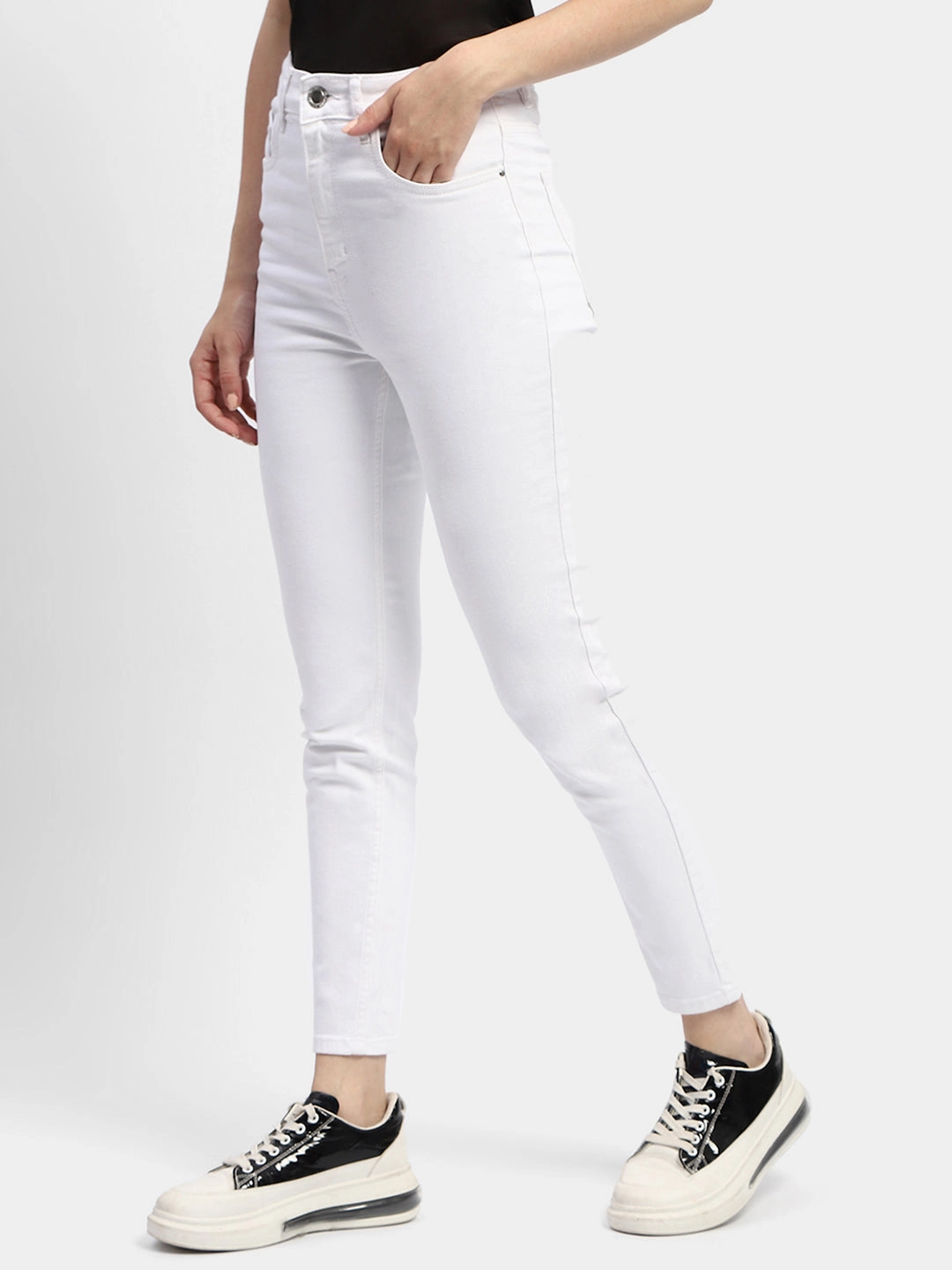 Madame Solid White Slim Fit Denim Jeans Trendy Sunny Vibes