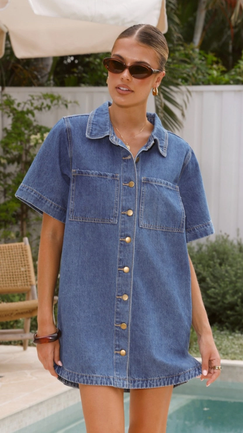 Rayna Denim Mini Dress - Dark Denim Easy Pairing Luxe Fabric