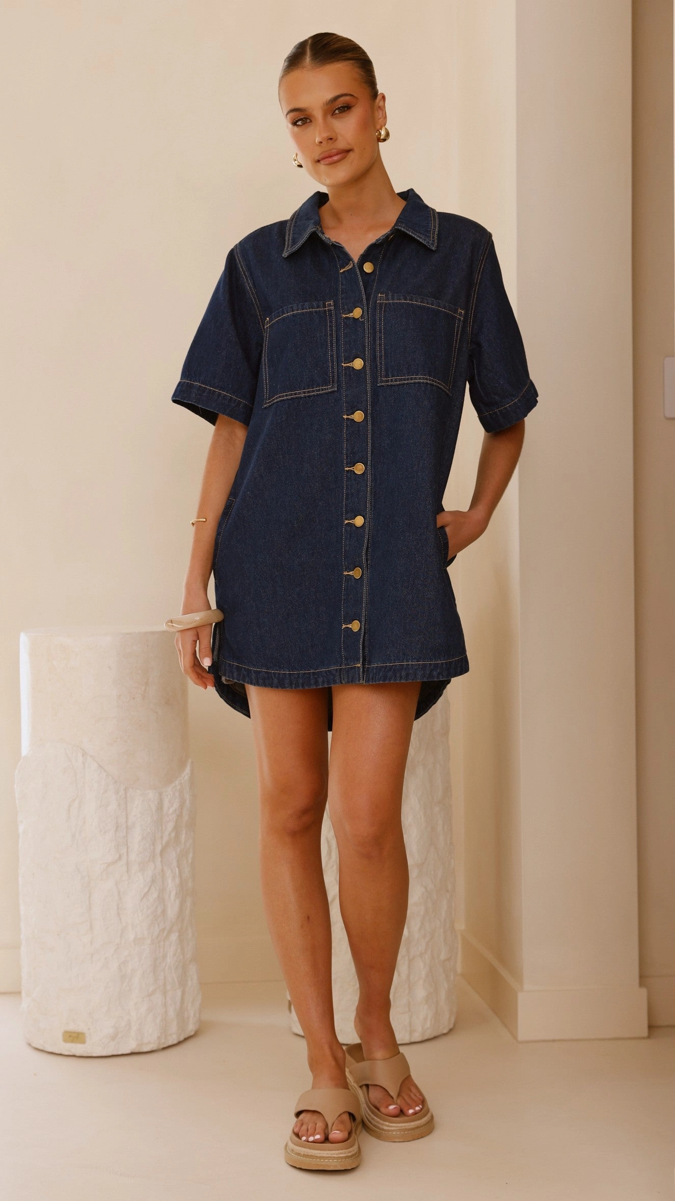Durable-Fabric Tailored Layers Rayna Denim Mini Dress - Indigo