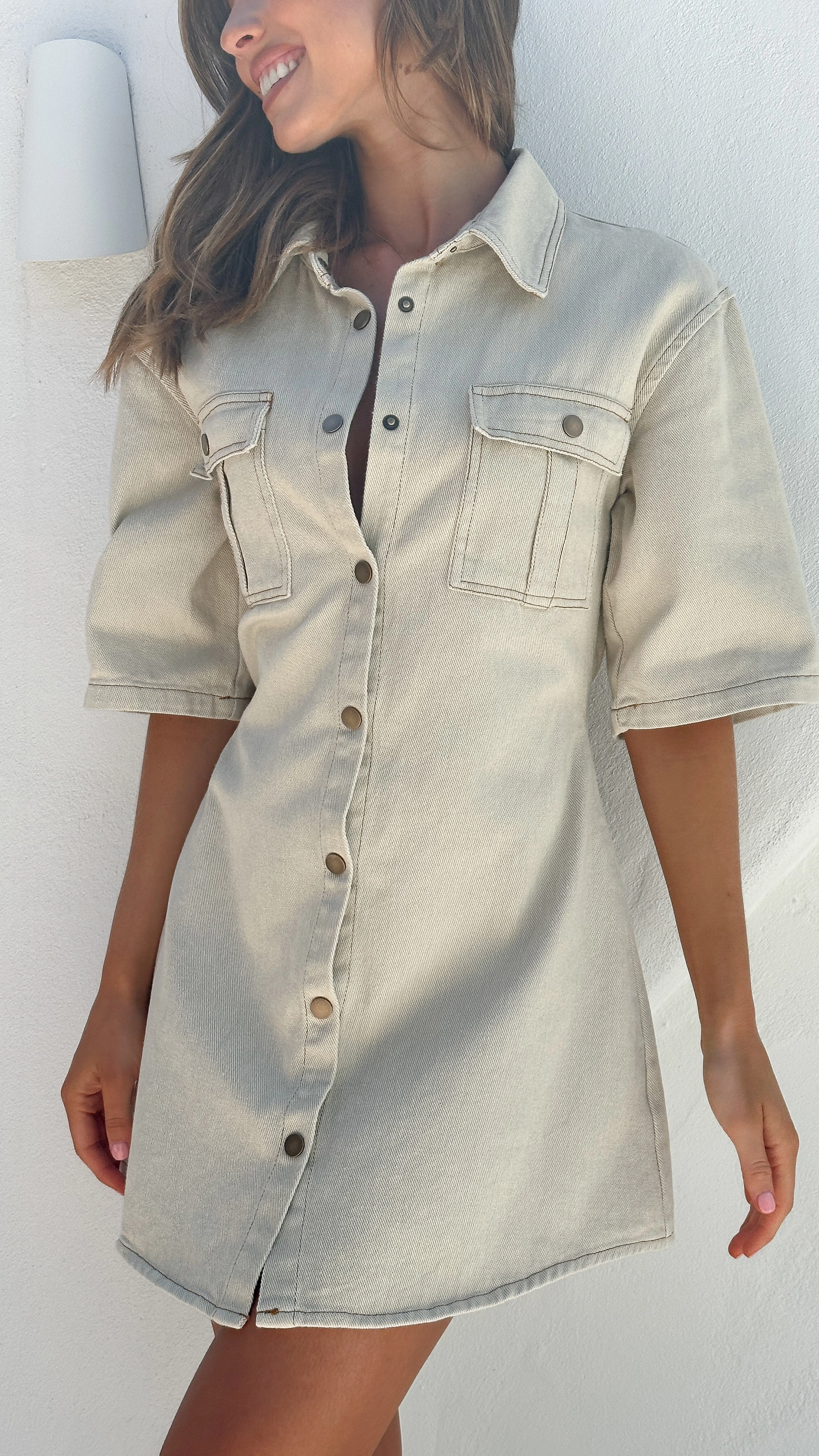 Sharp Finish Raz Mini Dress - Oat Denim