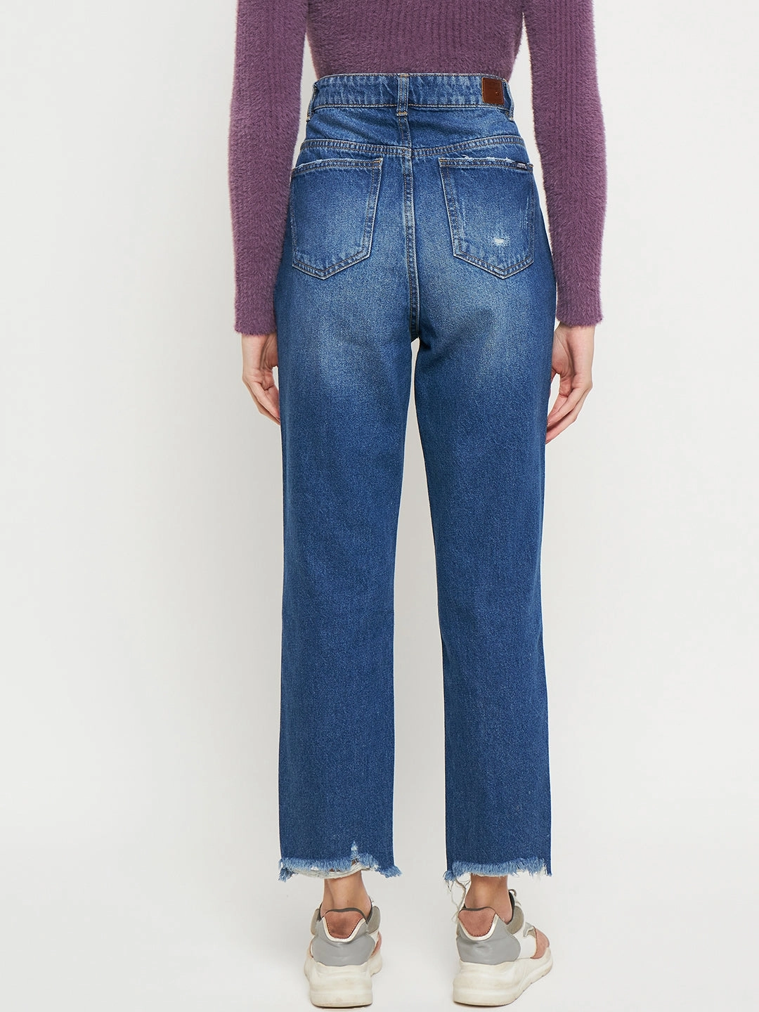 Madame Blue Straight Fit Distressed Jeans Flexible Waist Flawless Design