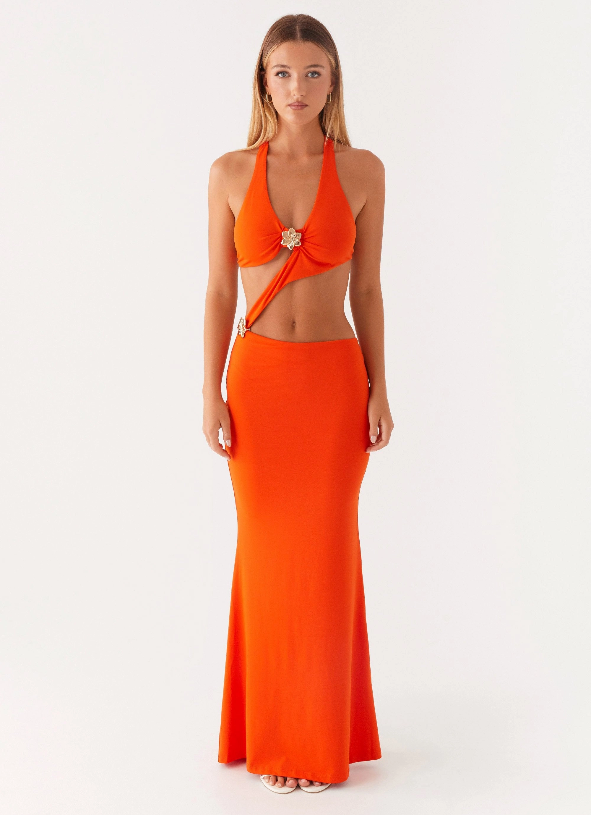 Reasons To Stay Cut Out Maxi Dress - Orange Delicate Details