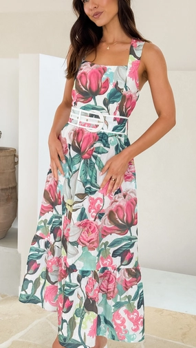 Theater-Night Reba Maxi Dress - Pink/Green Floral