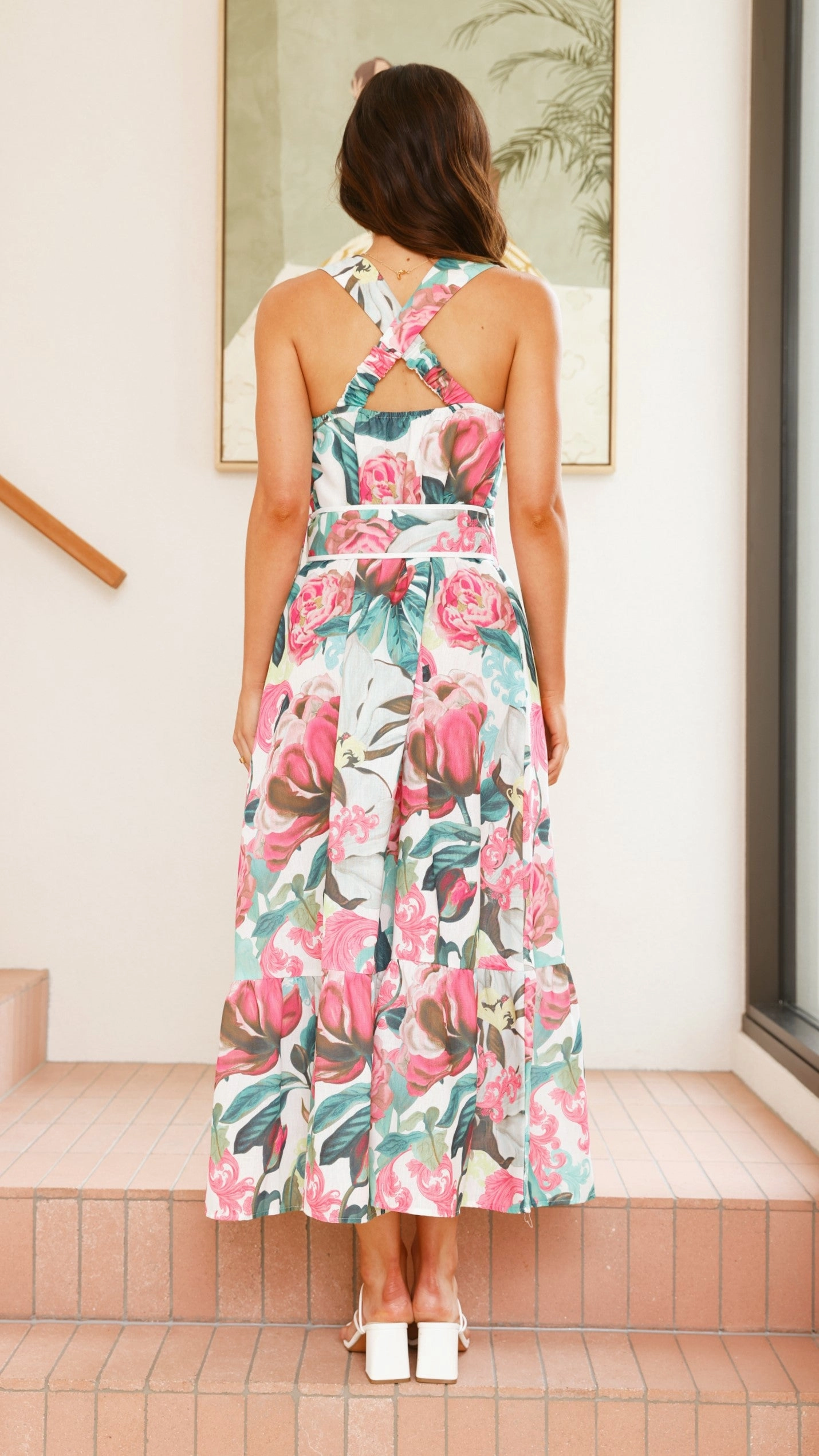 Sequin-Detail Reba Maxi Dress - Pink/Green Floral