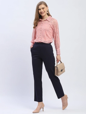 All Purpose Wear Madame Solid Navy Blue Straight Fit Trousers