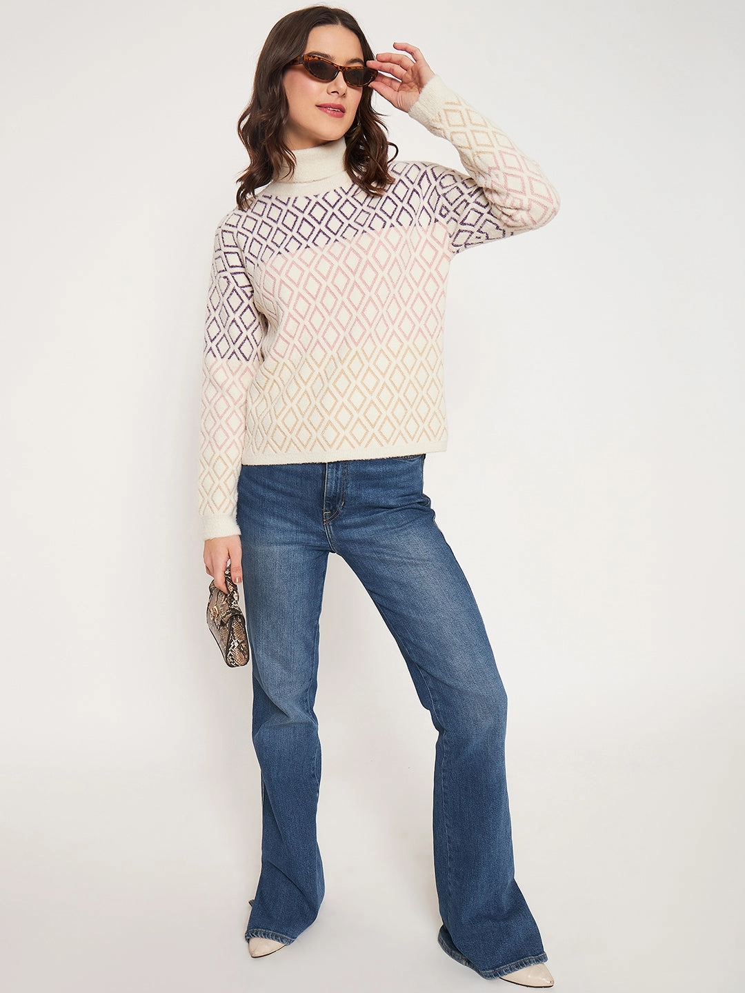 Madame Beige High Neck Sweater Curved Hemline