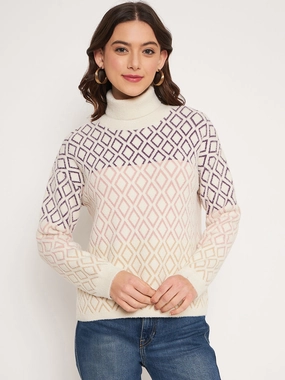 Madame Beige High Neck Sweater Thermal Lining Breathable Wool