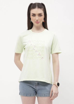 Relaxed fit style Fashionable Look Madame Logo Print Neon Green Regular T-Shirt