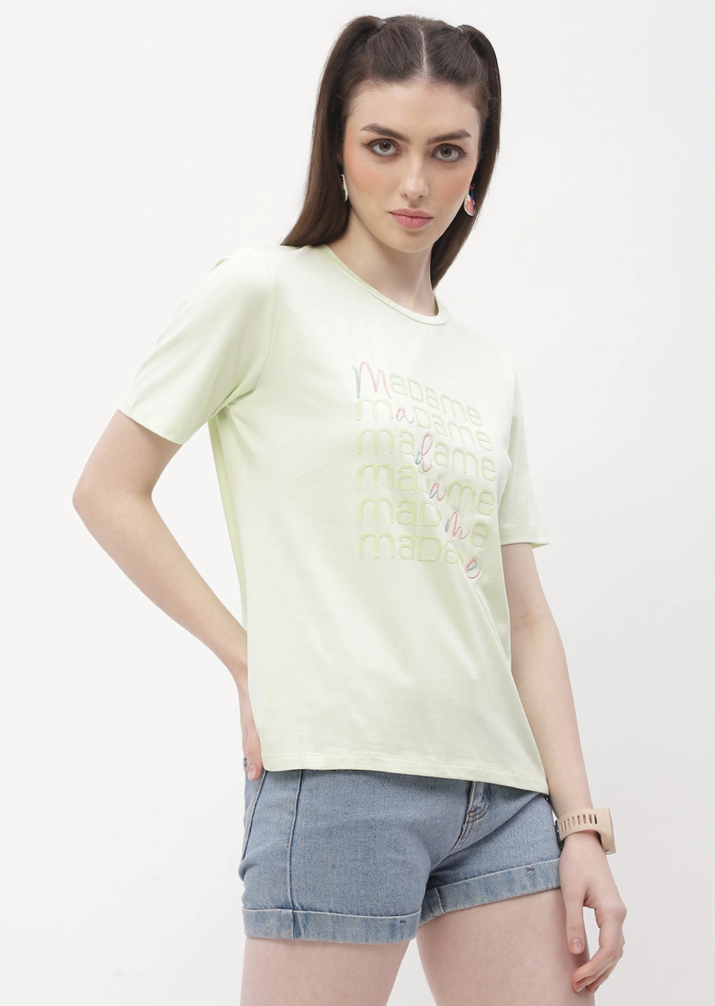 Madame Logo Print Neon Green Regular T-Shirt Cool Vibes regular but not boring