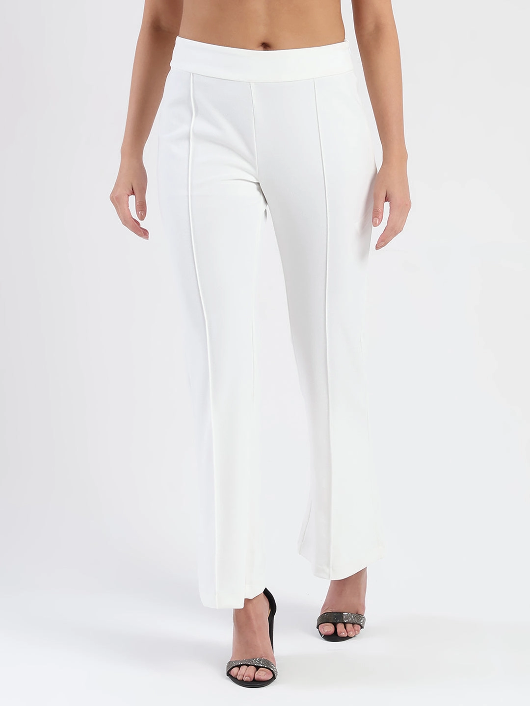 Sport Layer LightweightInsulation Madame Side Zipper Flared White Knitted Moss Trousers