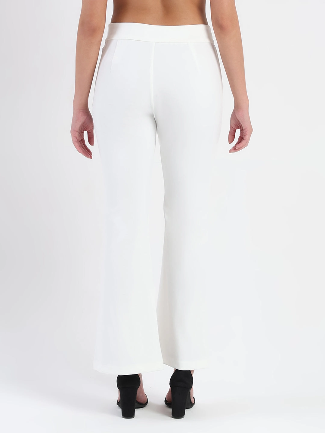 Madame Side Zipper Flared White Knitted Moss Trousers ErgonomicStitching
