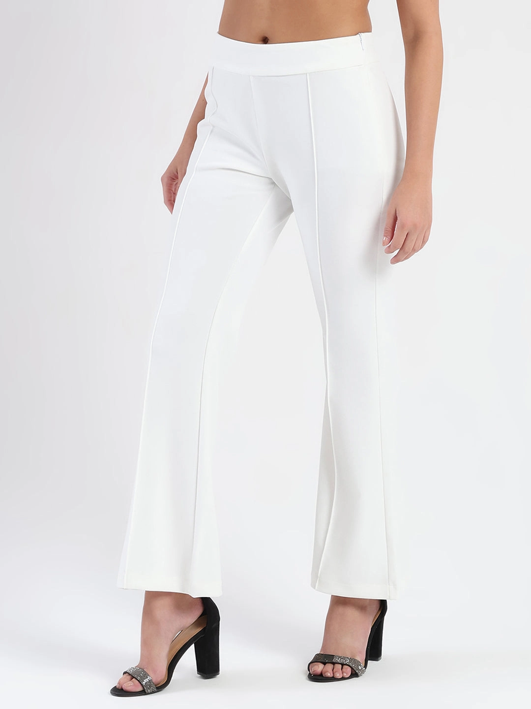 Madame Side Zipper Flared White Knitted Moss Trousers Durable Stitching