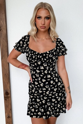 Soft color Regina Dress - Black Floral
