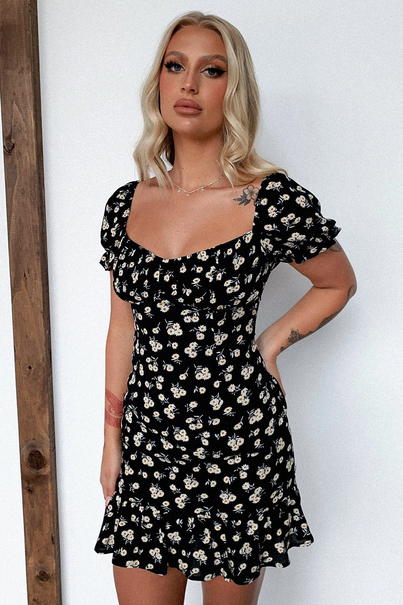 Bold Simplicity Cozy Drape Regina Dress - Black Floral