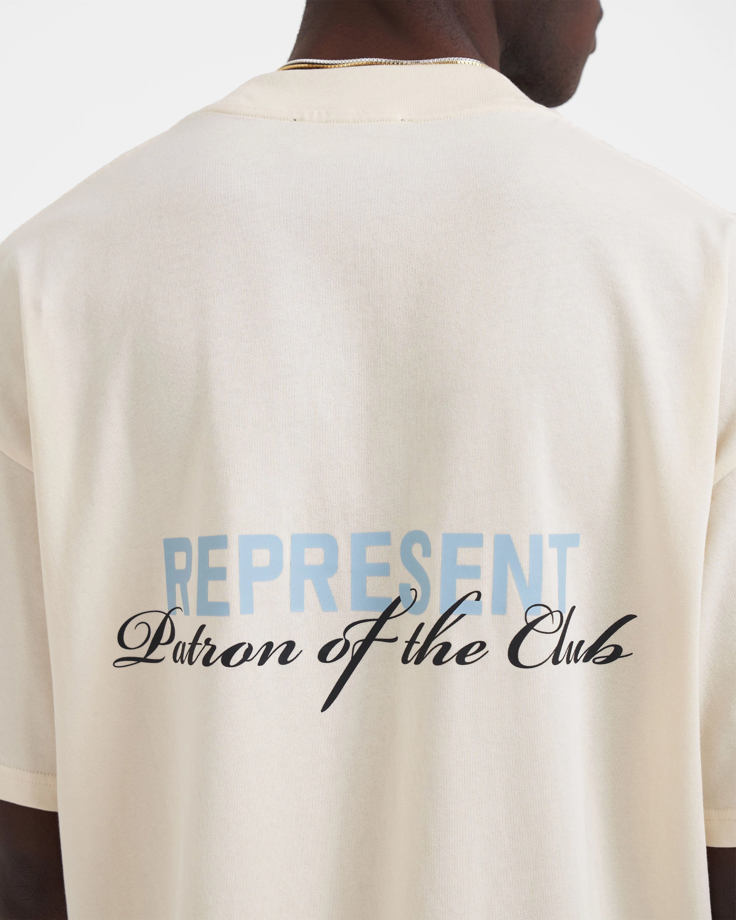 Patron Of The Club T-Shirt - Buttercream Powder Blue Polka Dot Pattern