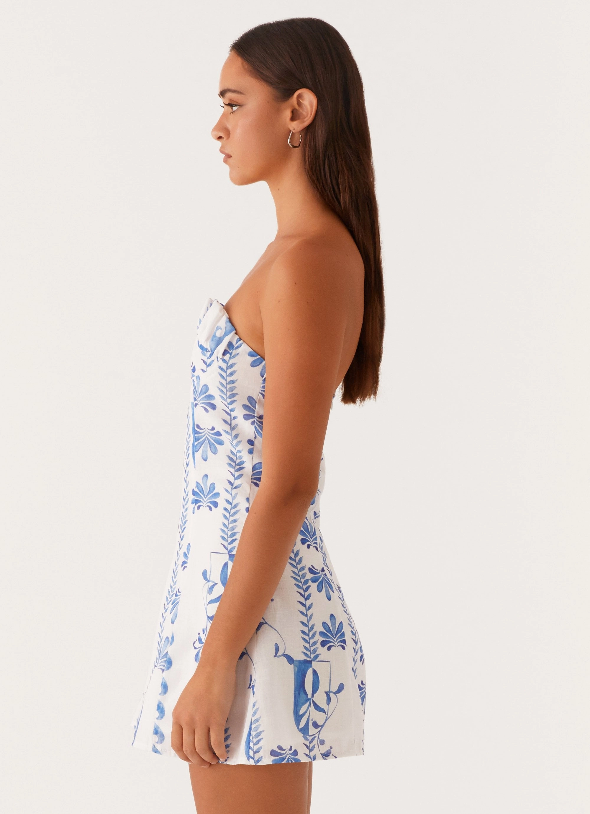 Tayla Linen Mini Dress - Floral Wave Casual Style Wear