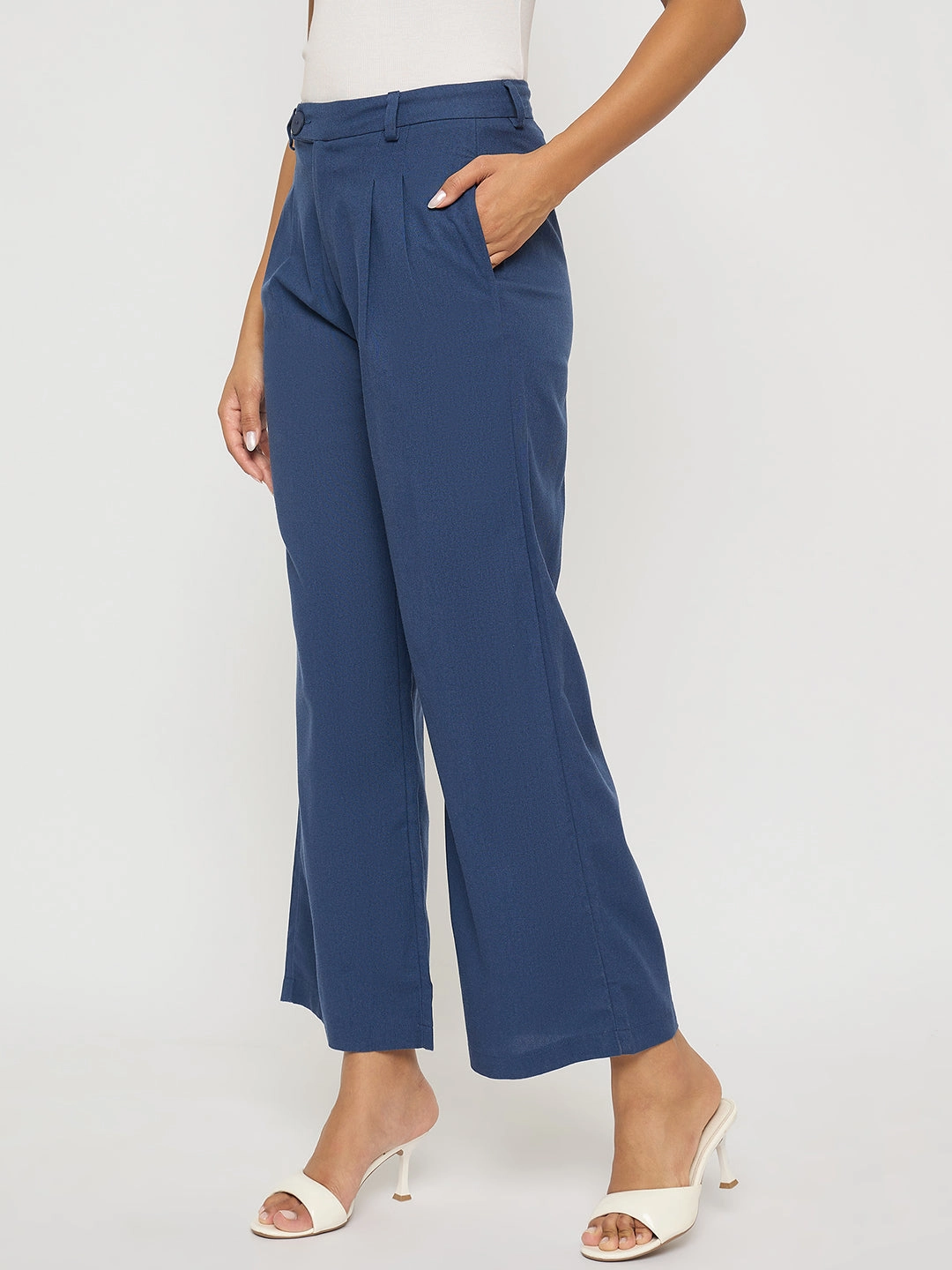 Lightweight Layer Compression Support Lining Madame Solid Navy Blue Rayon Blend Gurkha Trousers