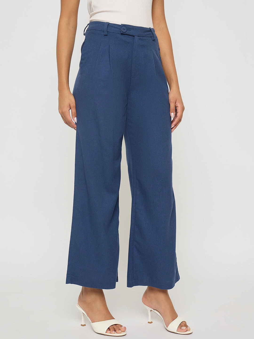 Madame Solid Navy Blue Rayon Blend Gurkha Trousers UVProtection Performance Design Fit