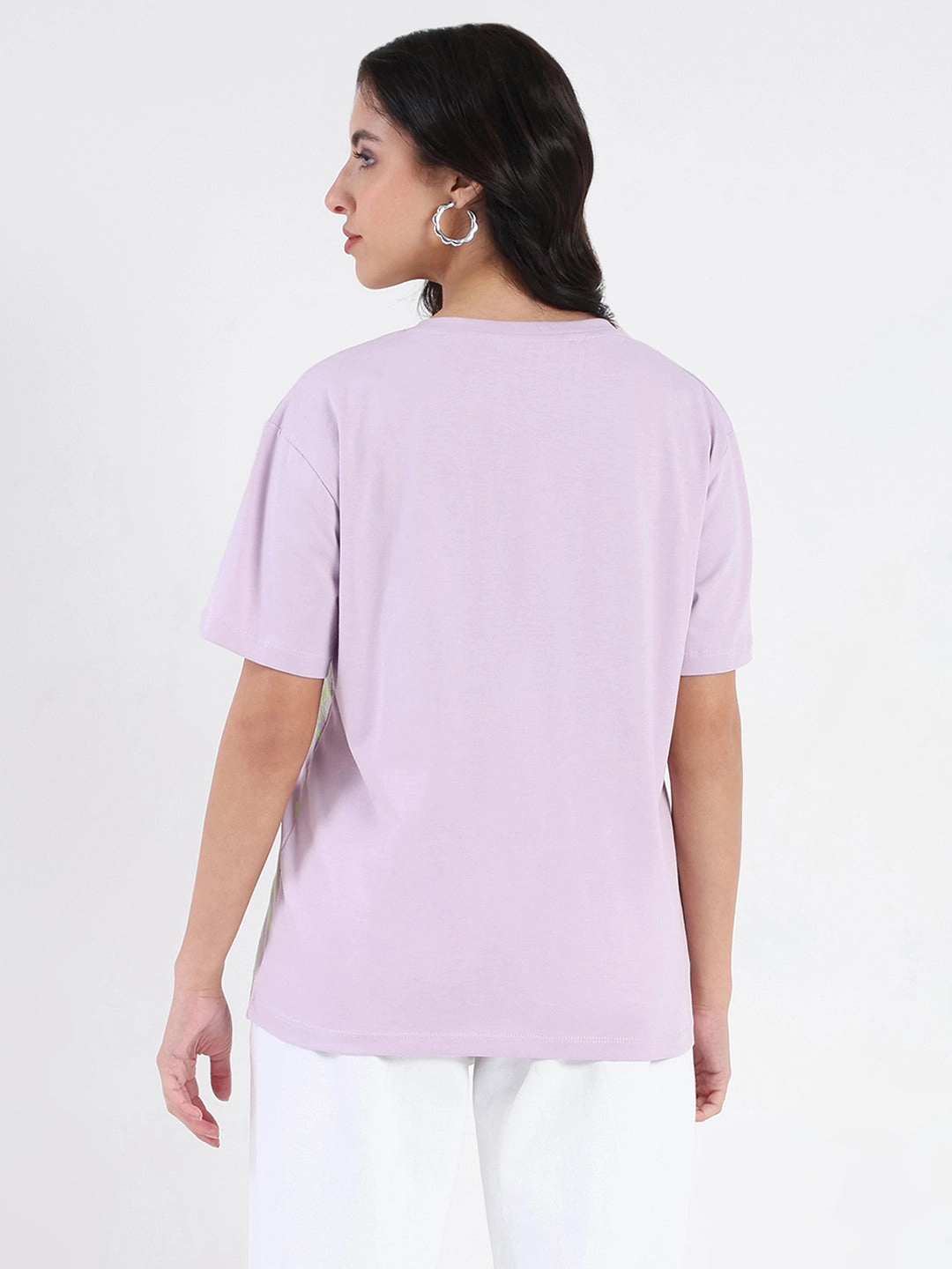 Classic Smart Madame Graphic Print Cord Detailed Lilac Sinker T-Shirt