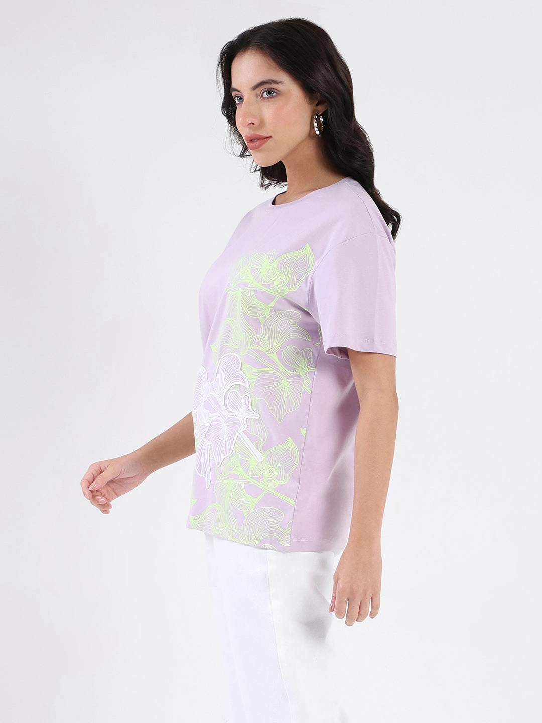 Essential Clothing Madame Graphic Print Cord Detailed Lilac Sinker T-Shirt