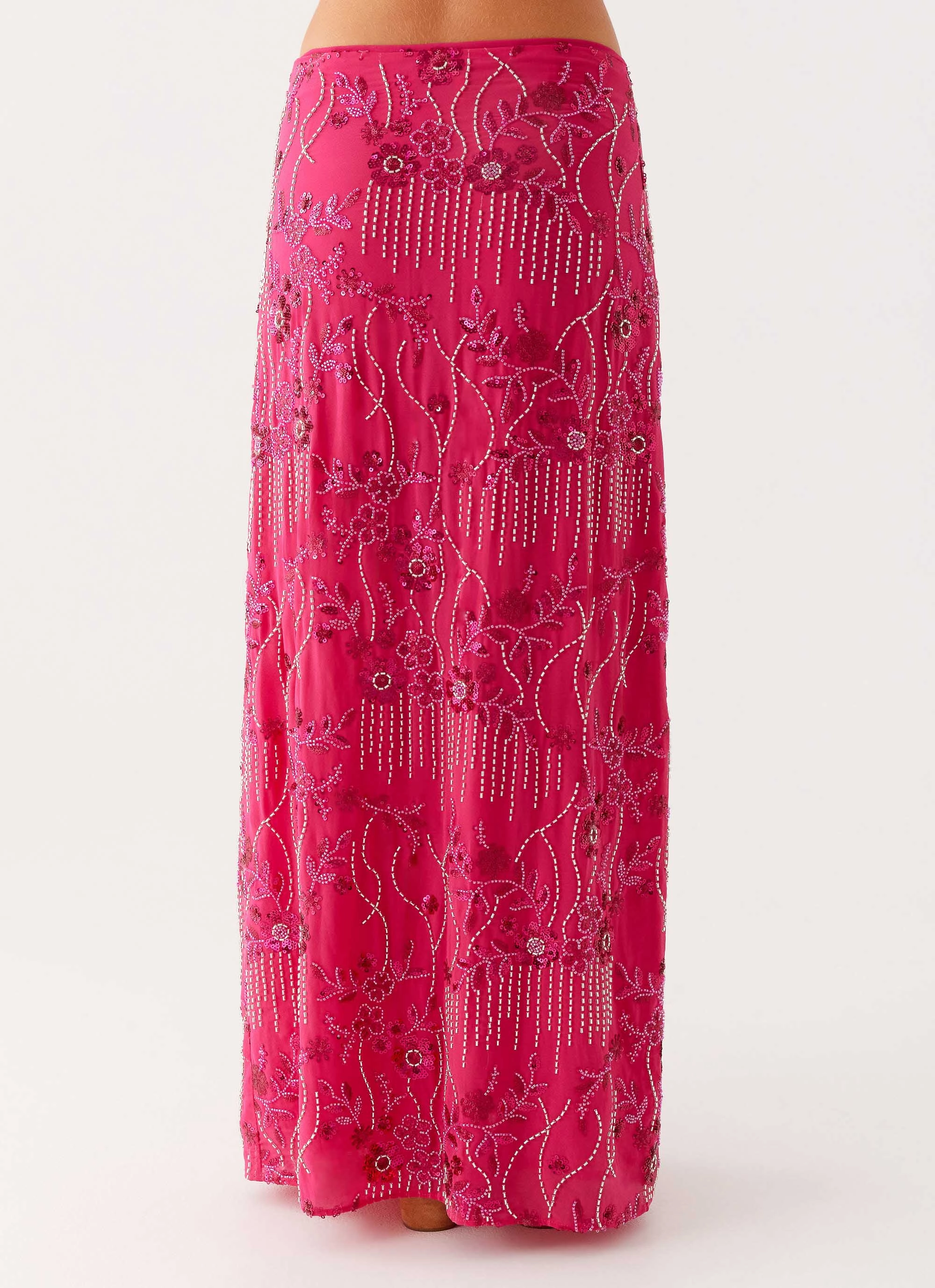 Soft Touch Corinna Low Rise Sequin Maxi Skirt - Fuchsia