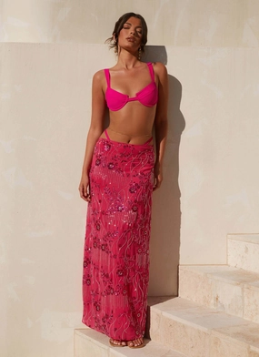 Fresh Aesthetic Corinna Low Rise Sequin Maxi Skirt - Fuchsia