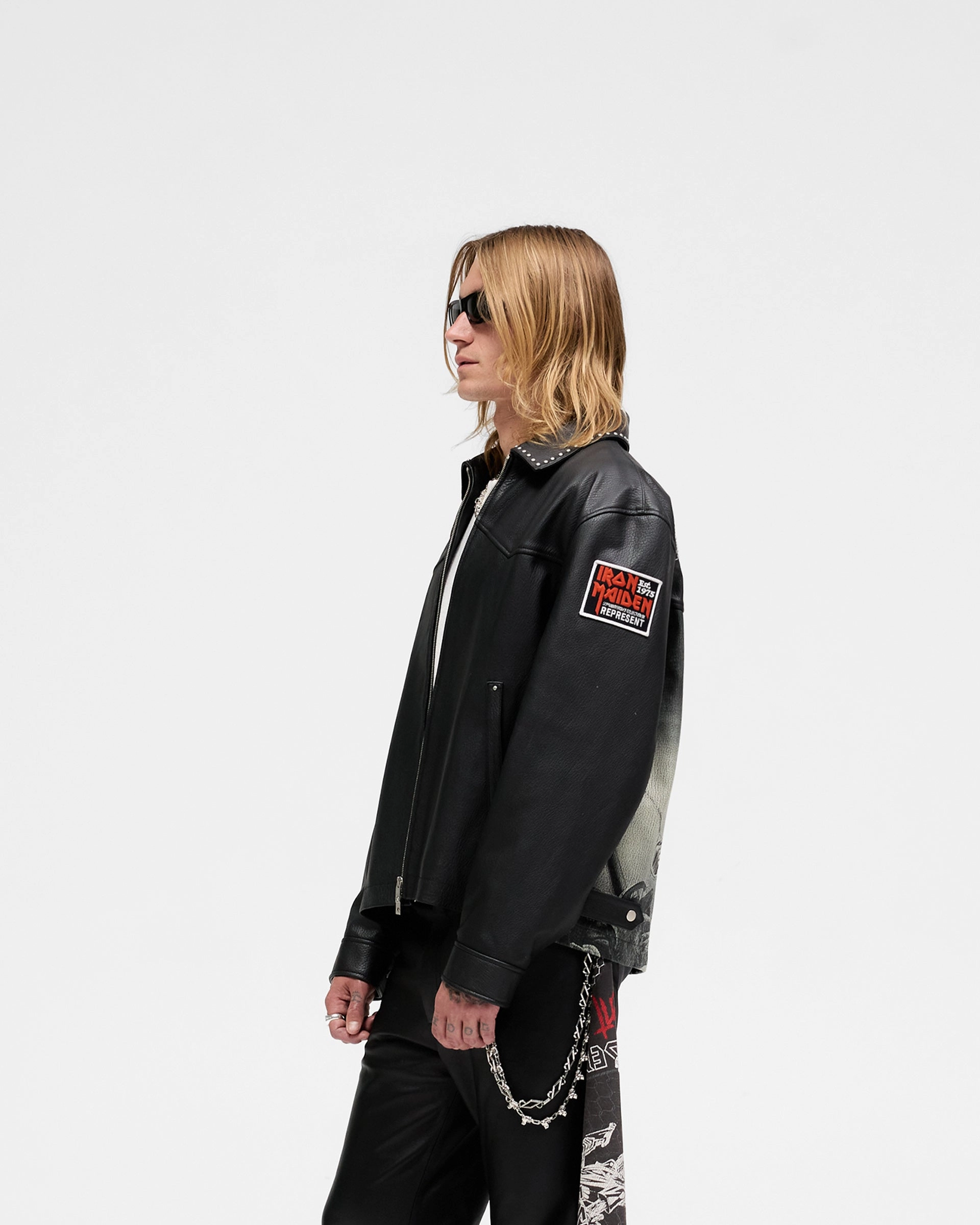 Represent X Iron Maiden Trooper Leather Jacket - Jet Black Adjustable Cuffs AntiStaticFinish