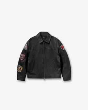 On The Go Layer Represent X Iron Maiden Trooper Leather Jacket - Jet Black