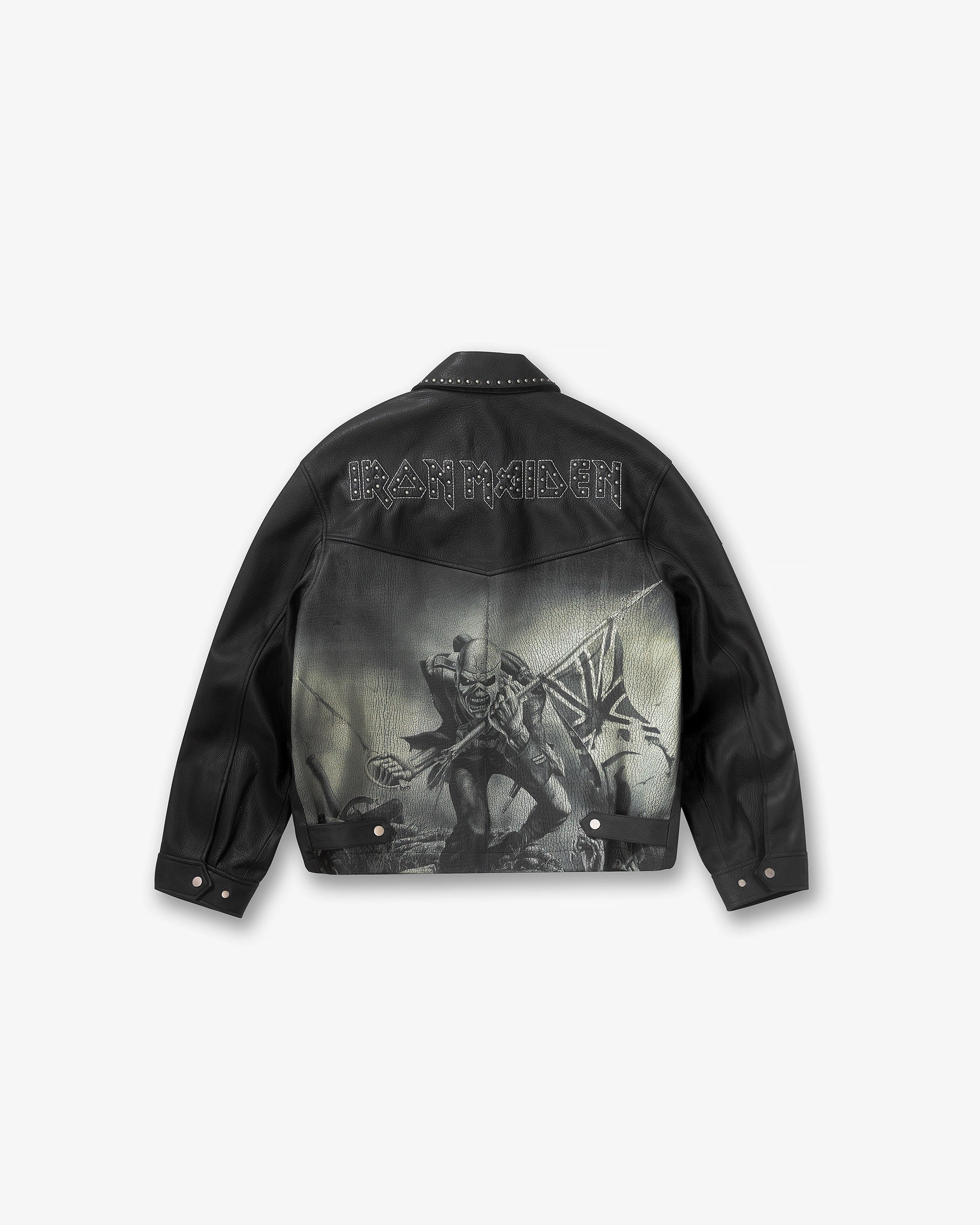Represent X Iron Maiden Trooper Leather Jacket - Jet Black Evening Out Weather Fit
