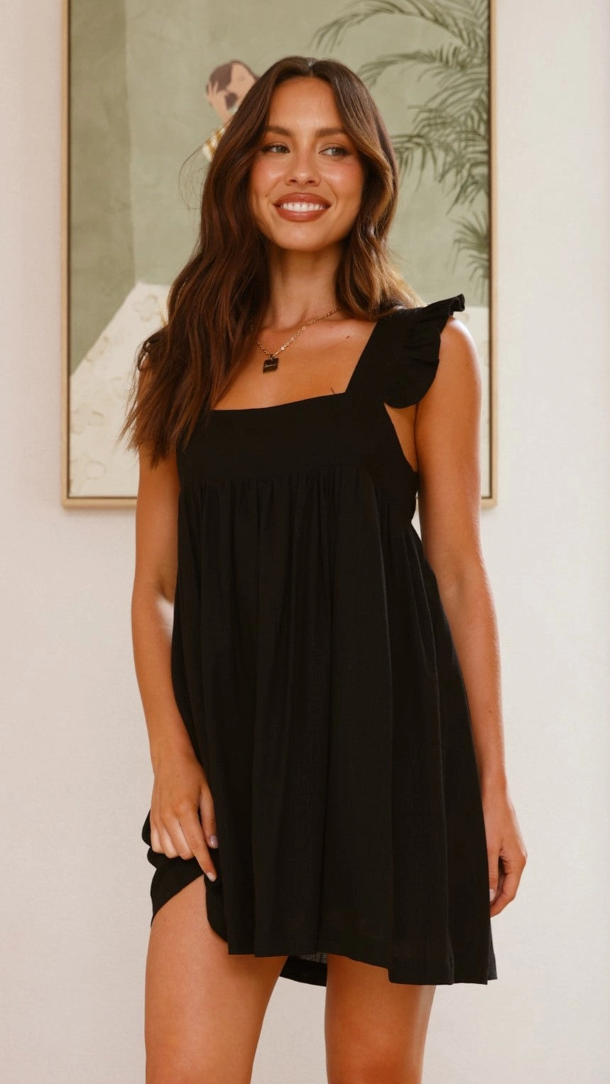 Josifine Mini Dress - Black Lightweight-Structure boho vibe