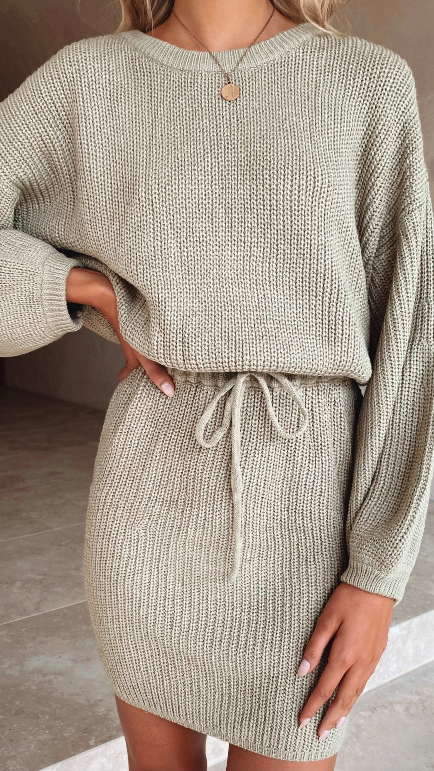 Balanced Tone Feya Knit Mini Dress - Olive
