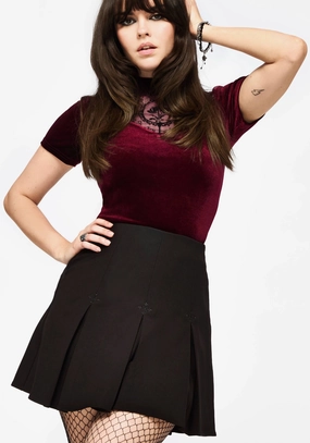Soul Embroidered Pleated Mini Skirt Teen Fashion Anti Pilling Treatment