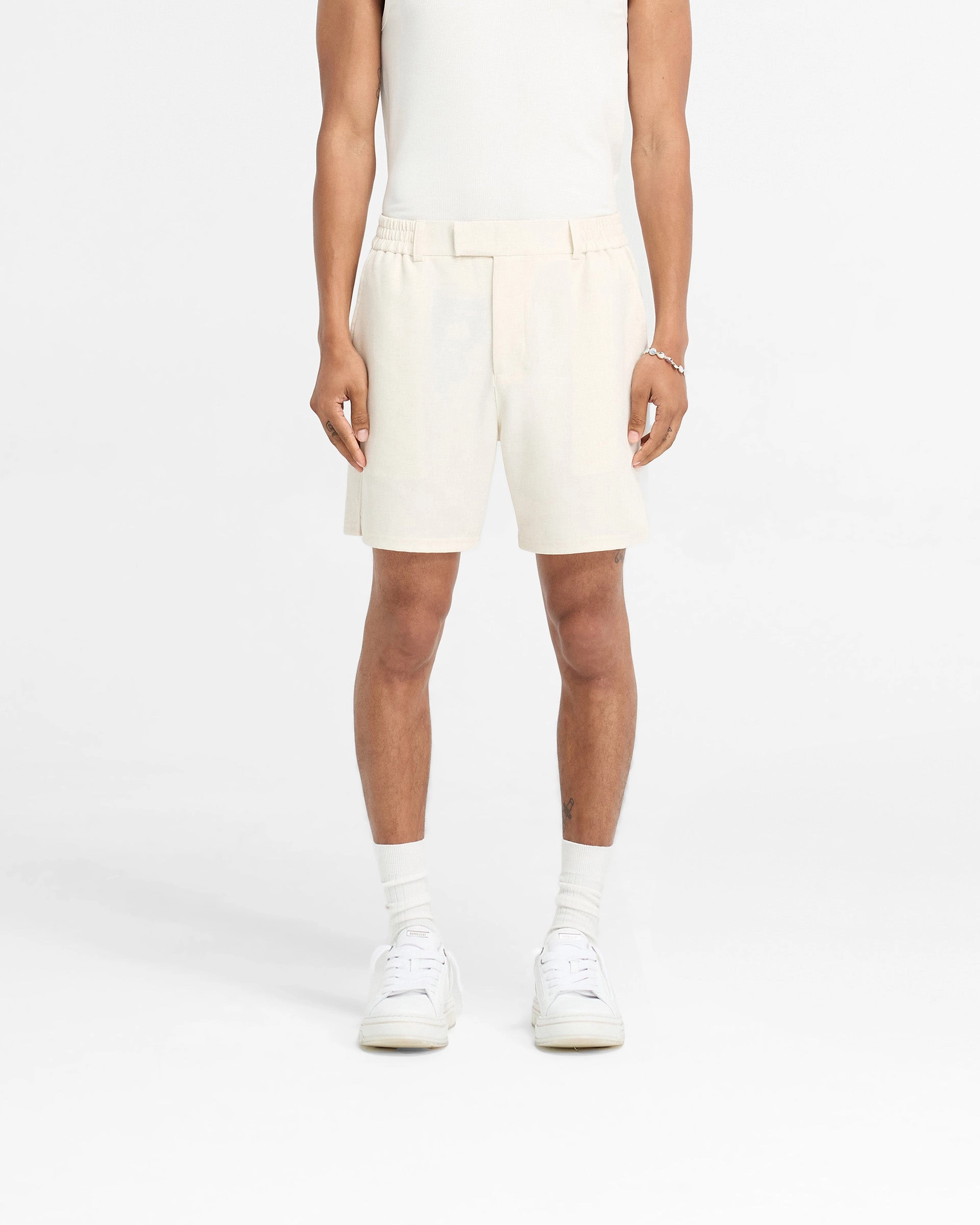 Roll Up Cuff Design Sneakers Logo Yacht Short - Antique White