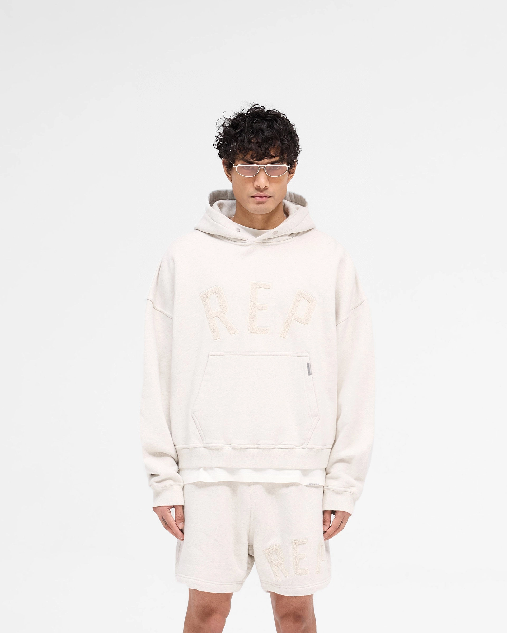 Lynx like Rep Applique Hoodie - Cream Marl