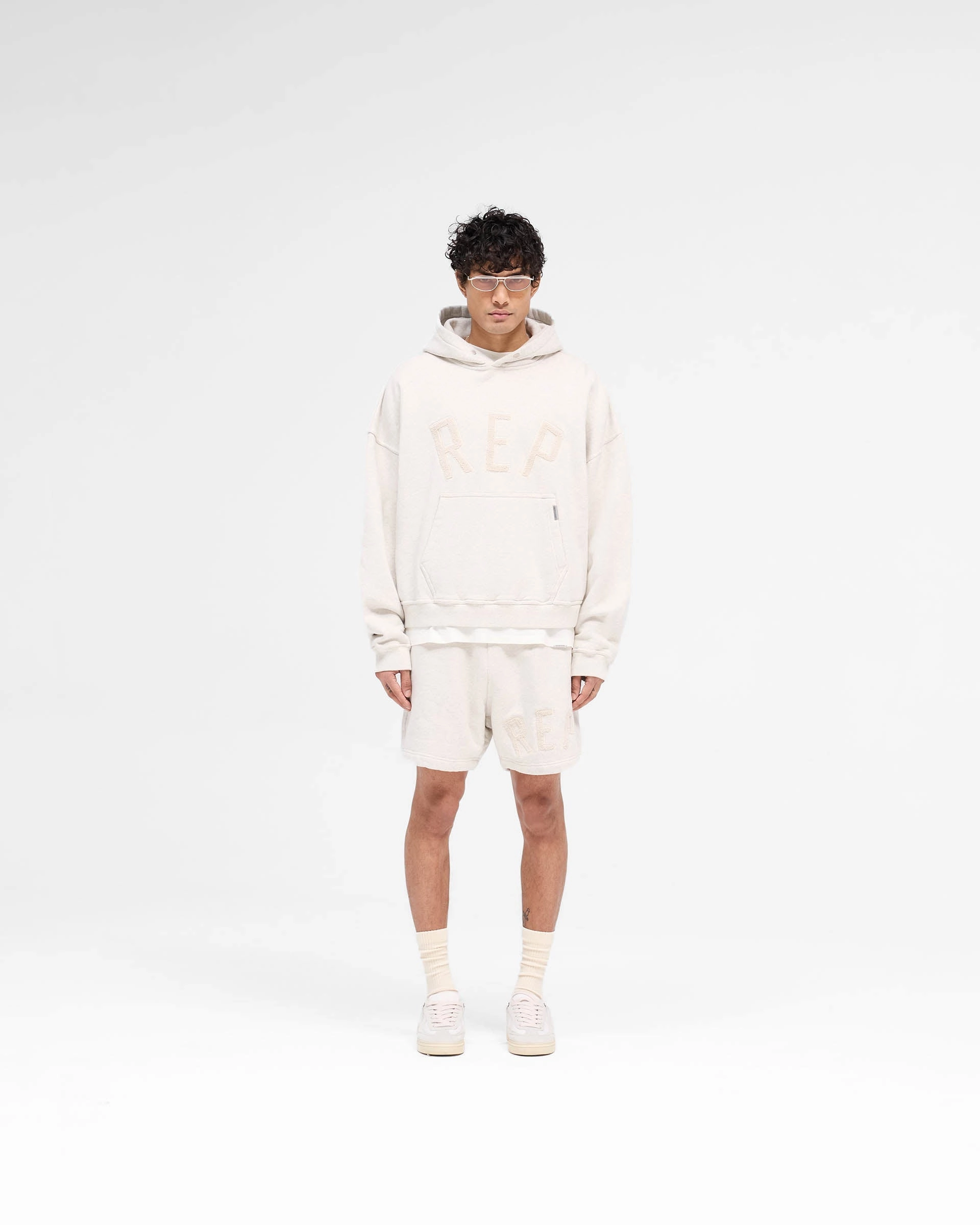 Rep Applique Hoodie - Cream Marl Designer Look Stylish Accessory