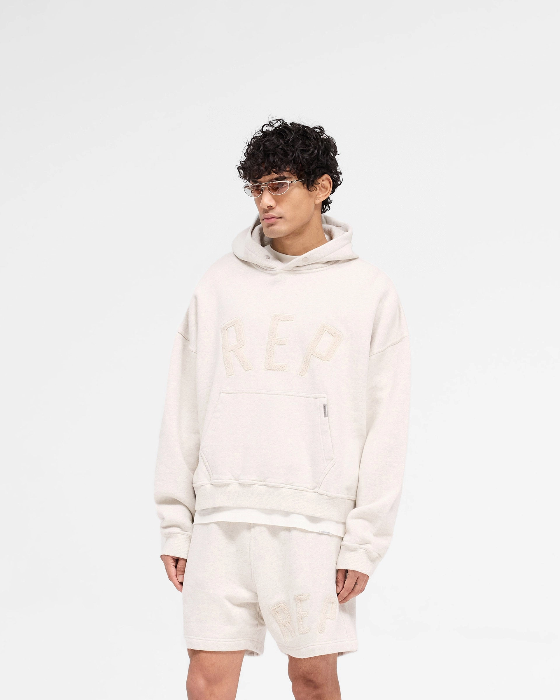 Rep Applique Hoodie - Cream Marl Cozy Movement Oversized Fit