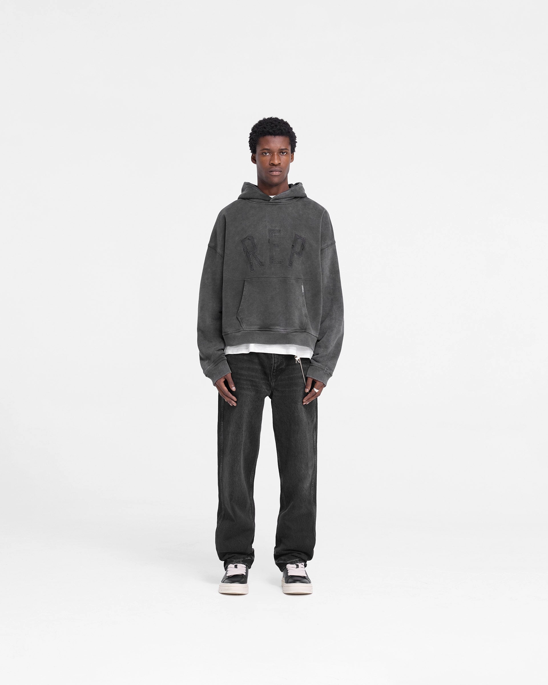 Rep Applique Hoodie - Vintage Black Halloween wear