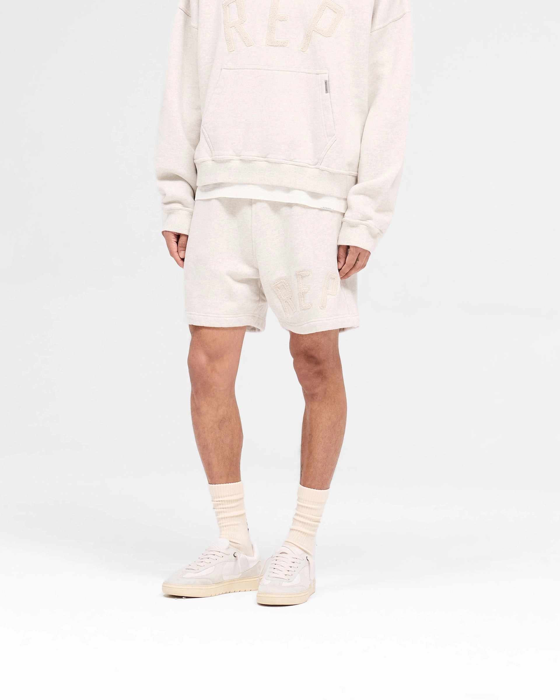 Rep Applique Shorts - Cream Marl Eco Friendly Fabric
