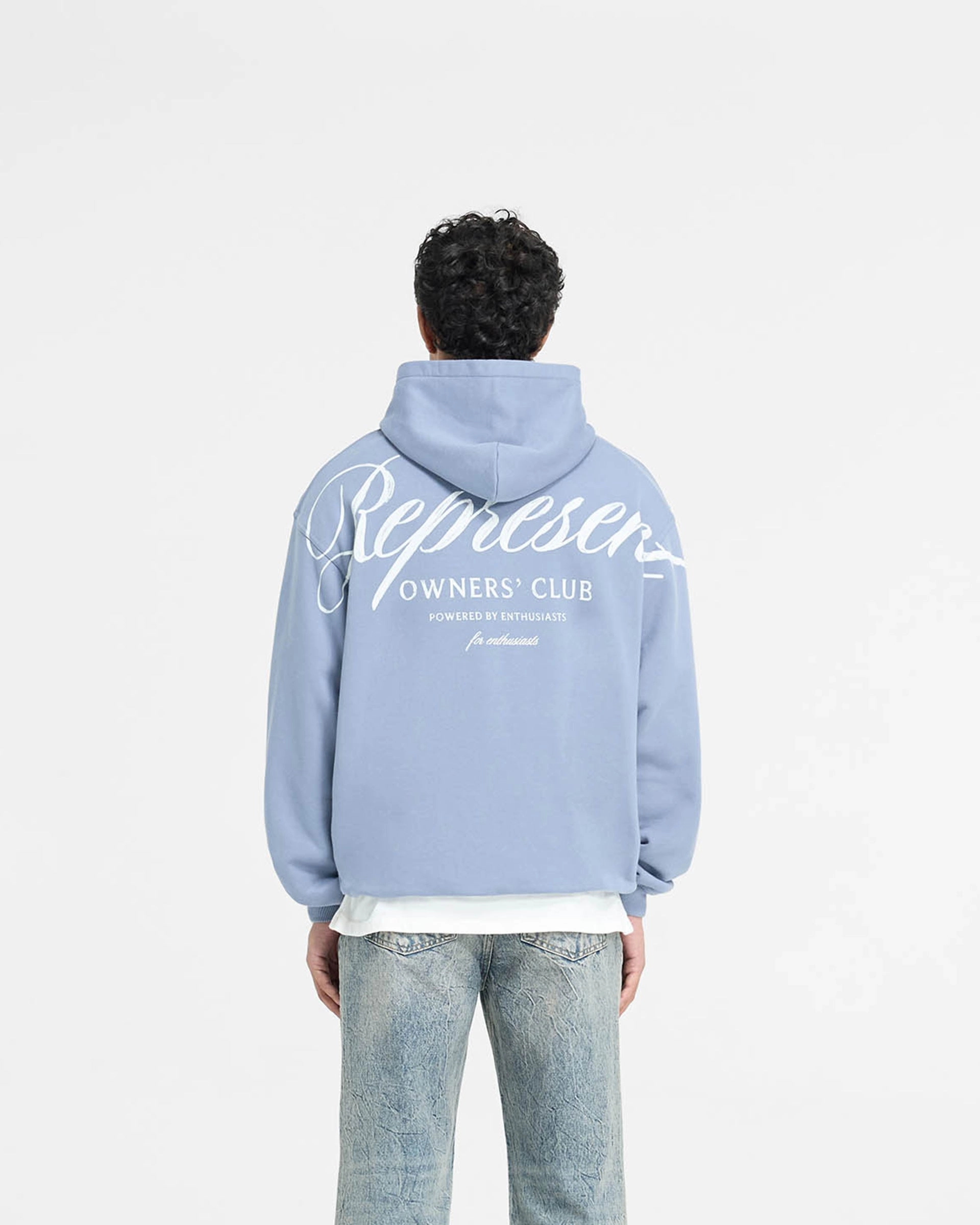 Wool blend Turtle like Represent Owners Club Script Hoodie - Dusty Blue